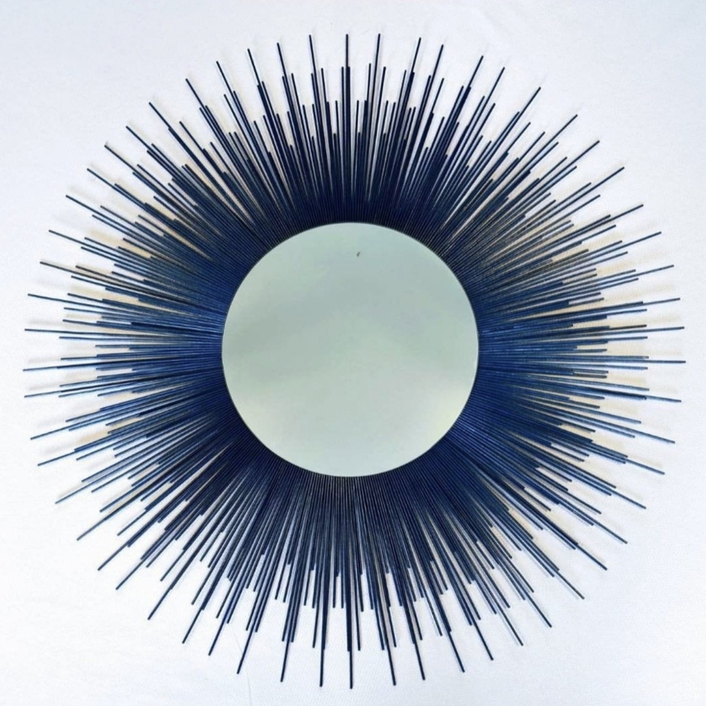 35" Blue Sunburst Mirror Decorative Wall Mirror Home Decor